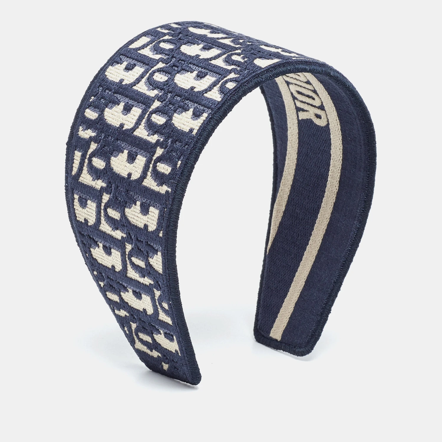 The Luxury Closet DIOR Navy Blue Oblique Embroidered Headband 3 The Luxury Closet DIOR Navy Blue Oblique Embroidered Headband