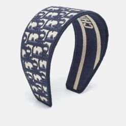 The Luxury Closet DIOR Navy Blue Oblique Embroidered Headband 11 The Luxury Closet DIOR Navy Blue Oblique Embroidered Headband -Best Jewelry Store luxury women dior used accessories p981179 004