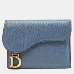 The Luxury Closet DIOR Light Blue Leather Saddle Card Holder