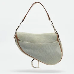 The Luxury Closet DIOR Brown/Blue Denim And Leather Saddle Bag -Best Jewelry Store luxury women dior used handbags p966561 004