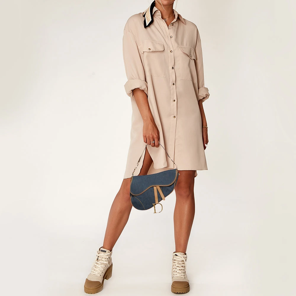 The Luxury Closet DIOR Blue/brown Denim And Leather Saddle Bag 4 The Luxury Closet DIOR Blue/brown Denim And Leather Saddle Bag - Image 2