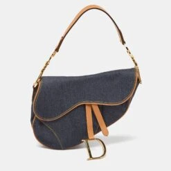 The Luxury Closet DIOR Blue/brown Denim And Leather Saddle Bag