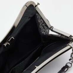 The Luxury Closet DIOR Metallic/Grey Lurex Fabric And Leather Vintage Saddle Frame Pochette -Best Jewelry Store luxury women dior used handbags p991718 003