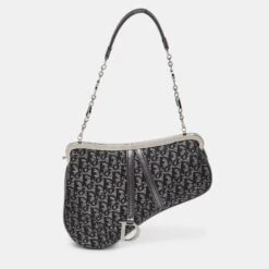 The Luxury Closet DIOR Metallic/Grey Lurex Fabric And Leather Vintage Saddle Frame Pochette