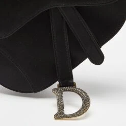 The Luxury Closet DIOR Black Satin Mini Crystal Embellished Saddle Bag -Best Jewelry Store luxury women dior used handbags p998395 004