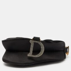 The Luxury Closet DIOR Black Satin Mini Crystal Embellished Saddle Bag -Best Jewelry Store luxury women dior used handbags p998395 006