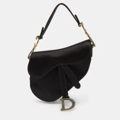 The Luxury Closet DIOR Black Satin Mini Crystal Embellished Saddle Bag