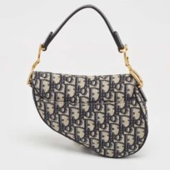 The Luxury Closet DIOR Navy Blue Oblique Canvas And Leather Mini Saddle Bag -Best Jewelry Store luxury women dior used handbags p998981 005