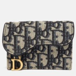 The Luxury Closet DIOR Blue Oblique Canvas Saddle Flap Card Holder