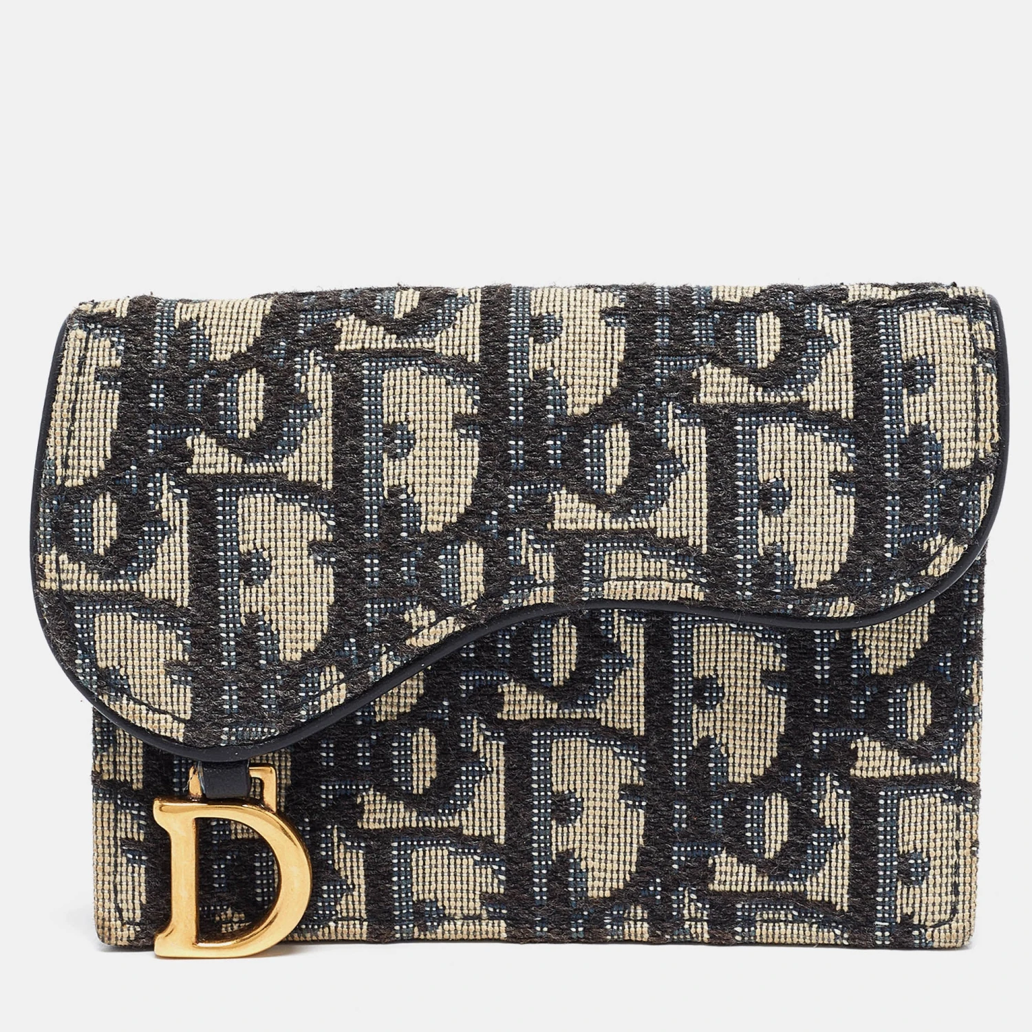 The Luxury Closet DIOR Blue Oblique Canvas Saddle Flap Card Holder 3 The Luxury Closet DIOR Blue Oblique Canvas Saddle Flap Card Holder