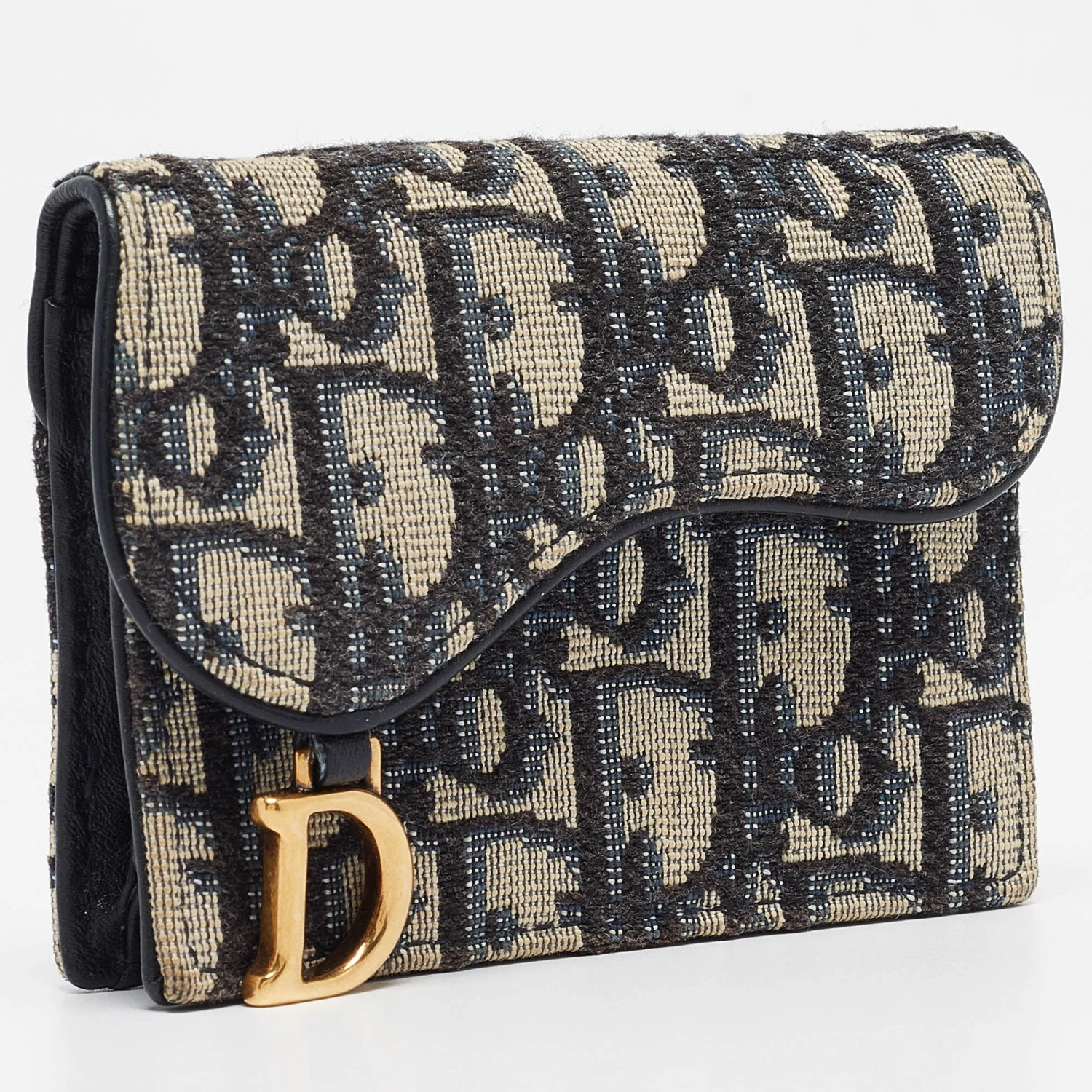 The Luxury Closet DIOR Blue Oblique Canvas Saddle Flap Card Holder 5 The Luxury Closet DIOR Blue Oblique Canvas Saddle Flap Card Holder - Image 3