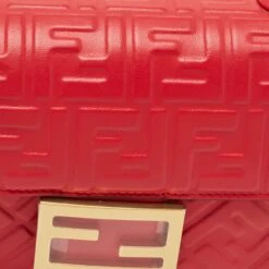 The Luxury Closet FENDI Red FF Embossed Leather Midi Chain Baguette Bag -Best Jewelry Store luxury women fendi new handbags p910060 006