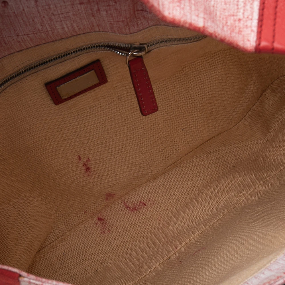 The Luxury Closet Fendi Red/White Canvas And Leather Maxi Baguette Embellished Shoulder Bag 9 The Luxury Closet Fendi Red/White Canvas And Leather Maxi Baguette Embellished Shoulder Bag - Image 7