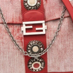 The Luxury Closet Fendi Red/White Canvas And Leather Maxi Baguette Embellished Shoulder Bag 14 The Luxury Closet Fendi Red/White Canvas And Leather Maxi Baguette Embellished Shoulder Bag -Best Jewelry Store luxury women fendi used handbags p560694 009