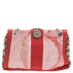 The Luxury Closet Fendi Red/White Canvas And Leather Maxi Baguette Embellished Shoulder Bag 13 The Luxury Closet Fendi Red/White Canvas And Leather Maxi Baguette Embellished Shoulder Bag -Best Jewelry Store luxury women fendi used handbags p560694 013