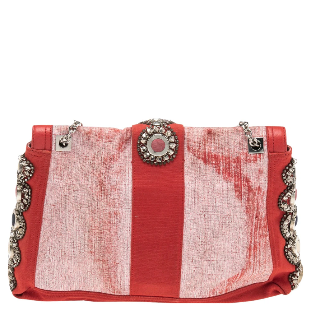 The Luxury Closet Fendi Red/White Canvas And Leather Maxi Baguette Embellished Shoulder Bag 6 The Luxury Closet Fendi Red/White Canvas And Leather Maxi Baguette Embellished Shoulder Bag - Image 4