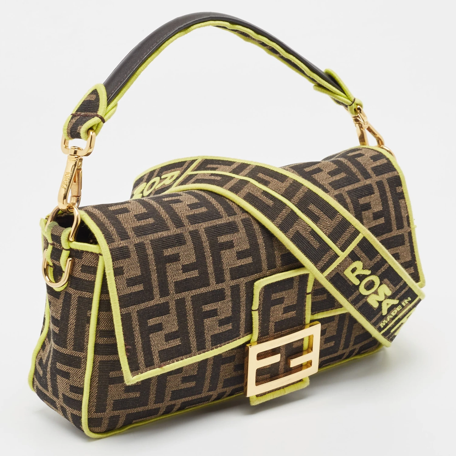 The Luxury Closet FENDI Neon Green/Tobacco Zucca Canvas Baguette Shoulder Bag 5 The Luxury Closet FENDI Neon Green/Tobacco Zucca Canvas Baguette Shoulder Bag - Image 3