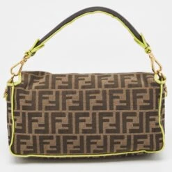 The Luxury Closet FENDI Neon Green/Tobacco Zucca Canvas Baguette Shoulder Bag 13 The Luxury Closet FENDI Neon Green/Tobacco Zucca Canvas Baguette Shoulder Bag -Best Jewelry Store luxury women fendi used handbags p888022 002