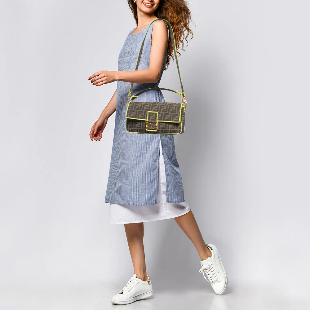 The Luxury Closet FENDI Neon Green/Tobacco Zucca Canvas Baguette Shoulder Bag 4 The Luxury Closet FENDI Neon Green/Tobacco Zucca Canvas Baguette Shoulder Bag - Image 2