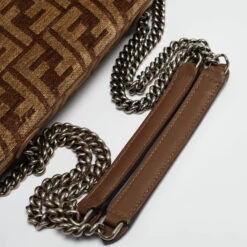 The Luxury Closet FENDI Beige/Brown Zucca Velvet And Leather Midi Chain Baguette Bag -Best Jewelry Store luxury women fendi used handbags p969549 001