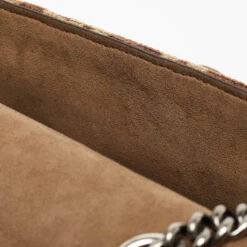 The Luxury Closet FENDI Beige/Brown Zucca Velvet And Leather Midi Chain Baguette Bag -Best Jewelry Store luxury women fendi used handbags p969549 003