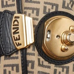 The Luxury Closet FENDI Beige/Black Zucchino Canvas And Leather Compilation Baguette Bag -Best Jewelry Store luxury women fendi used handbags p988383 012