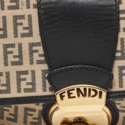 The Luxury Closet FENDI Beige/Black Zucchino Canvas And Leather Compilation Baguette Bag -Best Jewelry Store luxury women fendi used handbags p988383 014