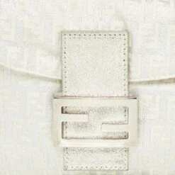 The Luxury Closet FENDI Silver/White Zucchino Canvas And Leather Forever Baguette Bag 14 The Luxury Closet FENDI Silver/White Zucchino Canvas And Leather Forever Baguette Bag -Best Jewelry Store luxury women fendi used handbags p991214 006