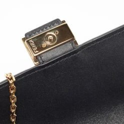 The Luxury Closet FENDI Black Zucca Embossed Leather Baguette Wallet On Chain -Best Jewelry Store luxury women fendi used handbags p991405 008