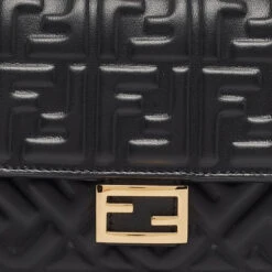 The Luxury Closet FENDI Black Zucca Embossed Leather Baguette Wallet On Chain -Best Jewelry Store luxury women fendi used handbags p991405 014