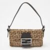 The Luxury Closet FENDI Fatigue Beige/Brown Zucchino Canvas And Leather Baguette Bag -Best Jewelry Store luxury women fendi used handbags p992826 010