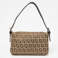 The Luxury Closet FENDI Fatigue Beige/Brown Zucchino Canvas And Leather Baguette Bag -Best Jewelry Store luxury women fendi used handbags p992826 012