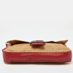 The Luxury Closet FENDI Beige/Red Canvas And Leather Flap Baguette Bag -Best Jewelry Store luxury women fendi used handbags p992927 1718178943 004