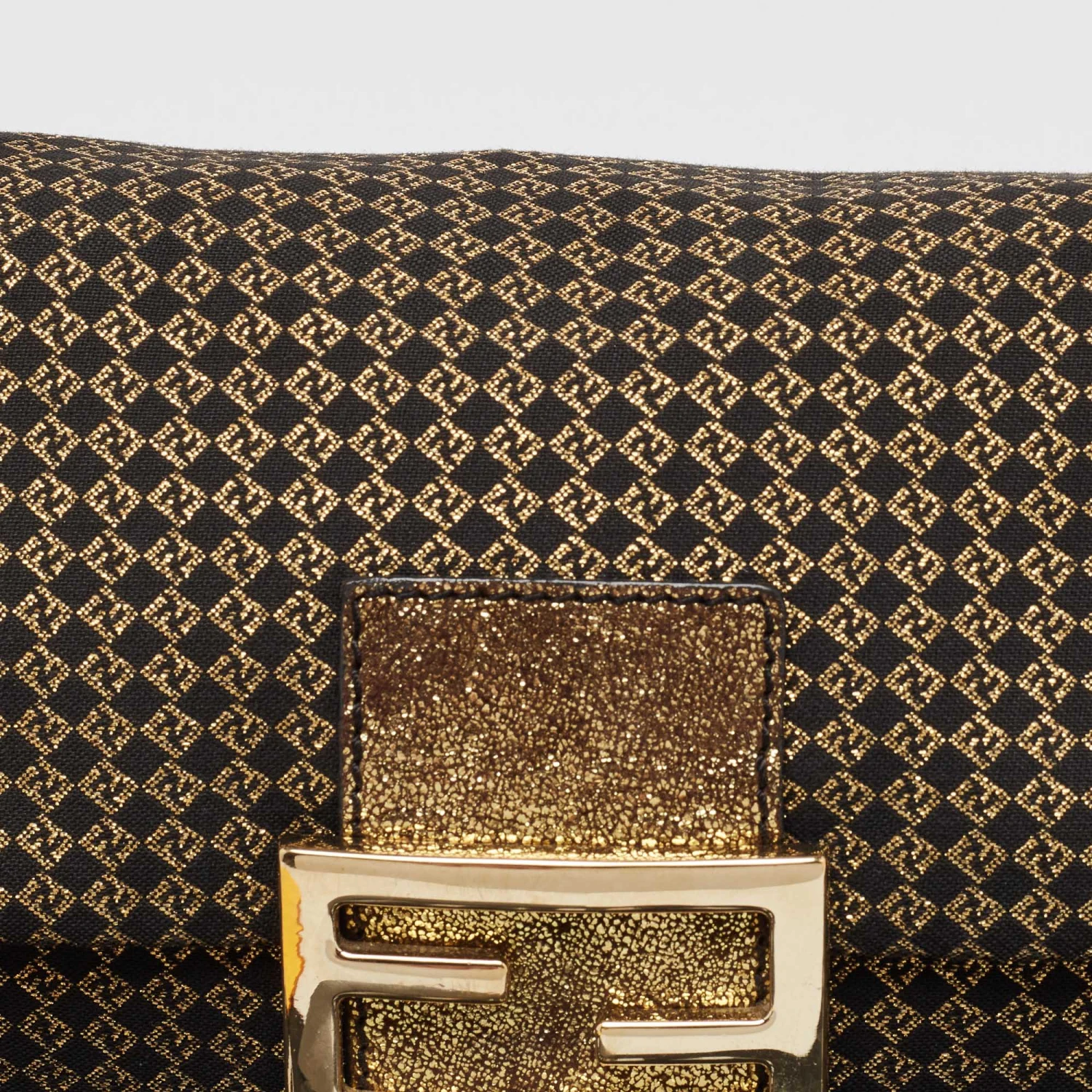 The Luxury Closet FENDI Gold/Black Printed Fabric And Leather Mini Mama Baguette Bag 7 The Luxury Closet FENDI Gold/Black Printed Fabric And Leather Mini Mama Baguette Bag - Image 5