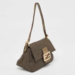 The Luxury Closet FENDI Gold/Black Printed Fabric And Leather Mini Mama Baguette Bag 12 The Luxury Closet FENDI Gold/Black Printed Fabric And Leather Mini Mama Baguette Bag -Best Jewelry Store luxury women fendi used handbags p996041 011