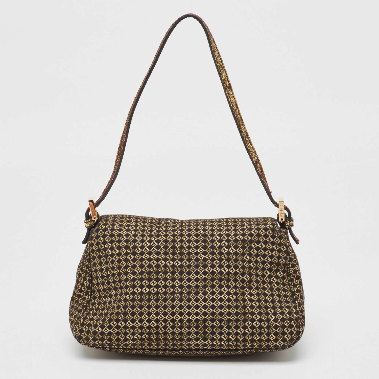 The Luxury Closet FENDI Gold/Black Printed Fabric And Leather Mini Mama Baguette Bag 6 The Luxury Closet FENDI Gold/Black Printed Fabric And Leather Mini Mama Baguette Bag - Image 4