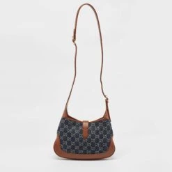 The Luxury Closet GUCCI Brown/Blue GG Denim And Leather Jackie 1961 Shoulder Bag -Best Jewelry Store luxury women gucci new handbags p1003458 002
