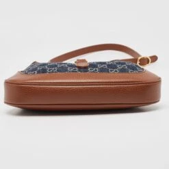 The Luxury Closet GUCCI Brown/Blue GG Denim And Leather Jackie 1961 Shoulder Bag -Best Jewelry Store luxury women gucci new handbags p1003458 003