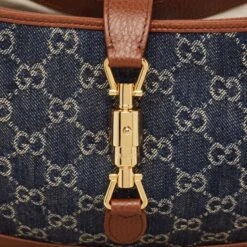 The Luxury Closet GUCCI Brown/Blue GG Denim And Leather Jackie 1961 Shoulder Bag -Best Jewelry Store luxury women gucci new handbags p1003458 011