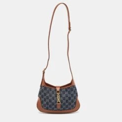 The Luxury Closet GUCCI Brown/Blue GG Denim And Leather Jackie 1961 Shoulder Bag