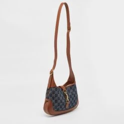 The Luxury Closet GUCCI Brown/Blue GG Denim And Leather Jackie 1961 Shoulder Bag -Best Jewelry Store luxury women gucci new handbags p1003458 013