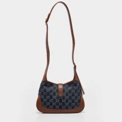 The Luxury Closet GUCCI Blue/Brown GG Denim And Leather Small Jackie 1961 Hobo -Best Jewelry Store luxury women gucci new handbags p1004945 007
