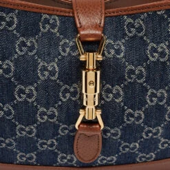 The Luxury Closet GUCCI Blue/Brown GG Denim And Leather Small Jackie 1961 Hobo -Best Jewelry Store luxury women gucci new handbags p1004945 009