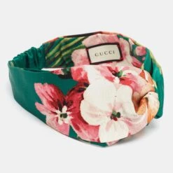 The Luxury Closet GUCCI Green Blooms Print Silk Headband -Best Jewelry Store luxury women gucci used accessories p950087 001