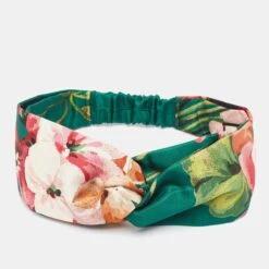The Luxury Closet GUCCI Green Blooms Print Silk Headband