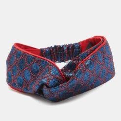 The Luxury Closet GUCCI Blue/Red Metallic Lurex Silk GG Supreme Headband