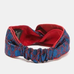 The Luxury Closet GUCCI Blue/Red Metallic Lurex Silk GG Supreme Headband -Best Jewelry Store luxury women gucci used accessories p990523 007