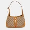 The Luxury Closet GUCCI Beige/Brown GG Canvas And Leather Small Jackie Hobo