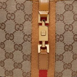 The Luxury Closet GUCCI Beige/Brown GG Canvas And Leather Small Jackie Hobo -Best Jewelry Store luxury women gucci used handbags p795905 015