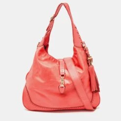 The Luxury Closet GUCCI Coral Red Leather Large New Jackie Hobo